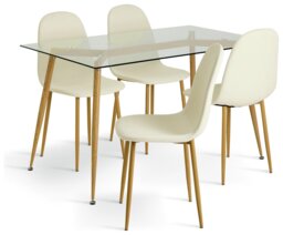 Habitat Beni Glass Oak Dining Table & 4 White Chairs - thumbnail 1