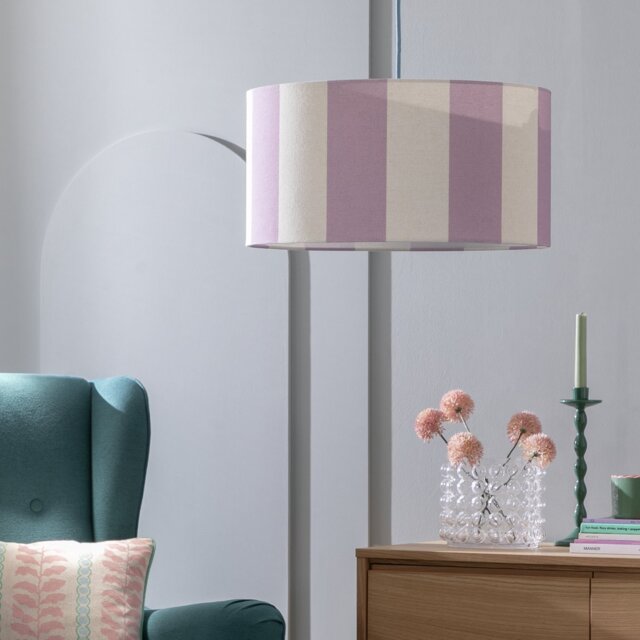 Habitat Lilac Stripes Faux Linen Drum Lampshade - 49cm