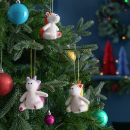 Habitat Pack of 3 Unicorn Christmas Tree Decorations - White - thumbnail 1