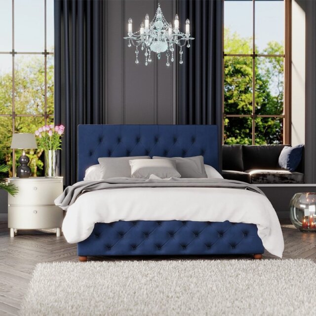 LLB Luna Velvet Double Ottoman Bedframe - Navy - image 1