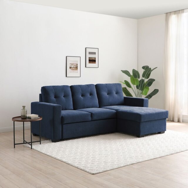 Kyoto Austin Fabric Reversible Corner Sofa Bed - Navy - image 1