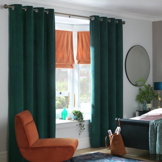 Habitat Dimout Velvet Eyelet Curtains - Emerald - 168x229cm - image 1