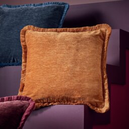 Habitat Fringed Chenille Cushion Orange - 43x43cm - thumbnail 1