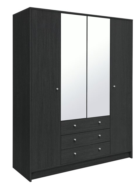 Argos Home Malibu 4Dr 3 Drw Mirror Wardrobe-Black Oak Effect - image 1