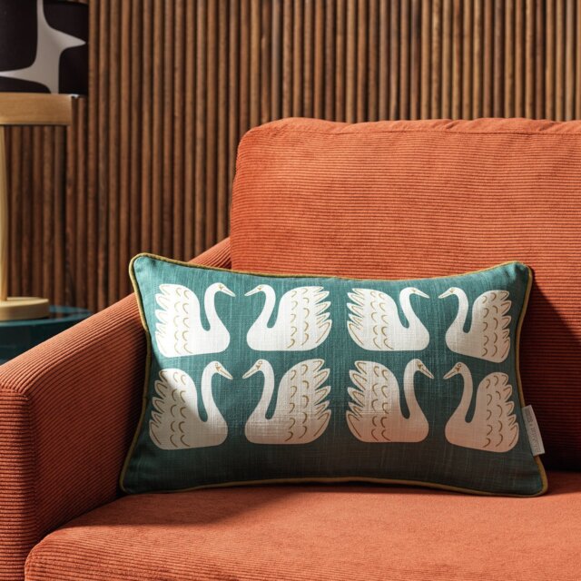 Habitat x Scion Swim Swam Swan Cushion - Green - 30x50cm - image 1