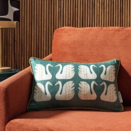 Habitat x Scion Swim Swam Swan Cushion - Green - 30x50cm - thumbnail 1