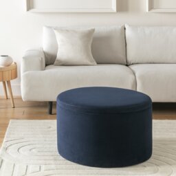 Habitat Large Dex Velvet Storage Footstool - Navy - thumbnail 2