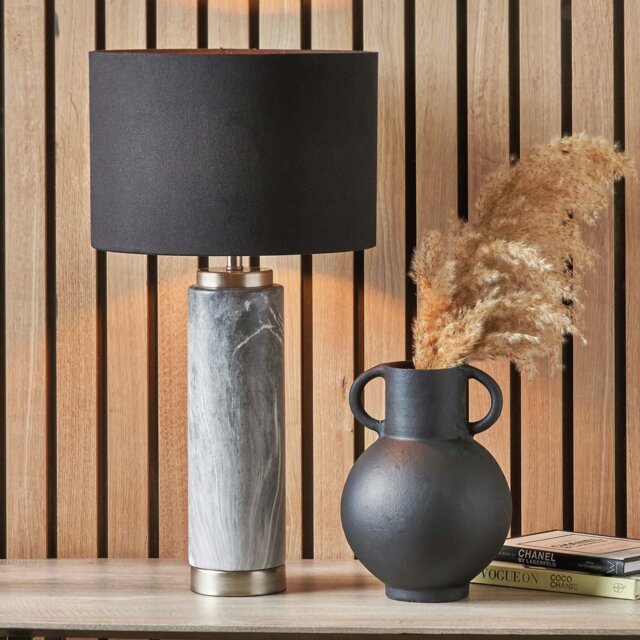 Pacific Carrara Ceramic Marble Effect Tall Table Lamp - Grey - image 1