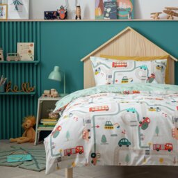 Habitat Transport White & Green Kids Bedding Set - Single