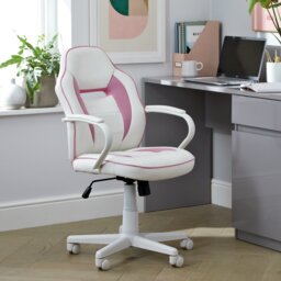 Argos Home Faux Leather Mid Back Gaming Chair - White & Pink - thumbnail 2