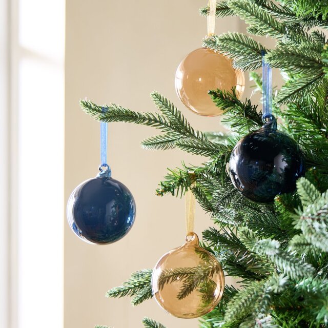Habitat Pack of 4 Christmas Glass Baubles - Navy - image 1