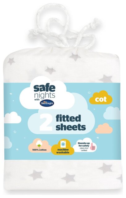 Silentnight Safe Nights Nursery 2Pack Grey Fitted Sheets-Cot - image 1