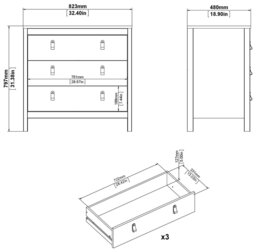 Tvilum Madrid 3 Drawer Chest - Black - thumbnail 2