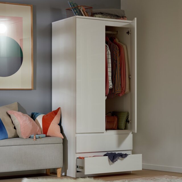Argos Home Jenson 2 Door 2 Drawer Wardrobe - Gloss White - image 1