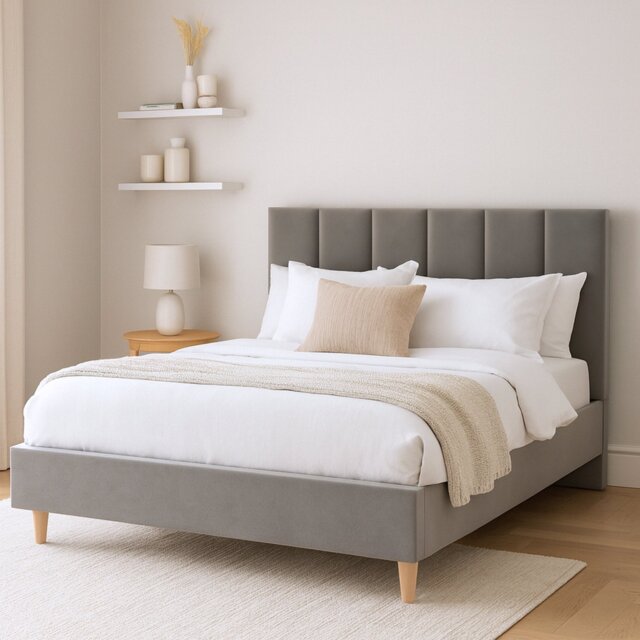 Millbrook Piper Kingsize Fabric Bed Frame -Grey - image 1