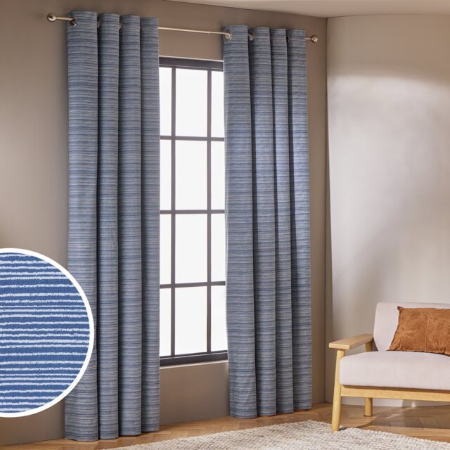 Habitat Stockholm Stripe Blackout Eyelet Curtains - Blue - 168x183cm - image 1