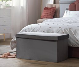 Argos Home Smooth Velvet Ottoman - Grey - thumbnail 1