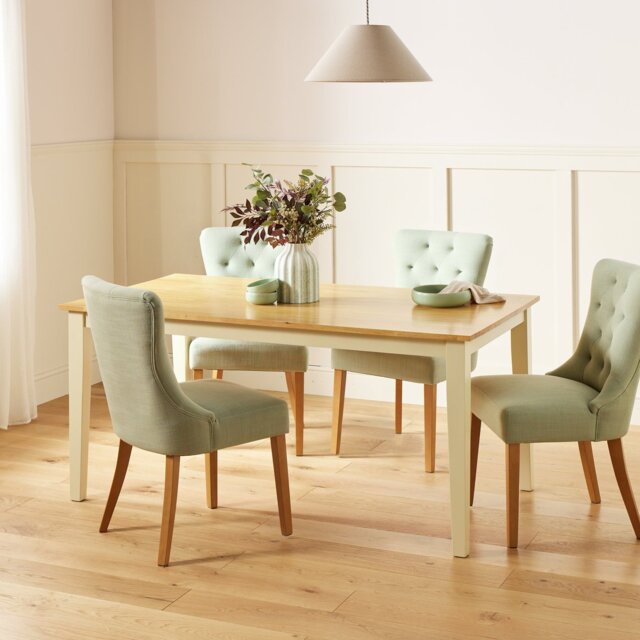 Argos Home Chicago Cream Dining Table & 4 Green Chairs - image 1