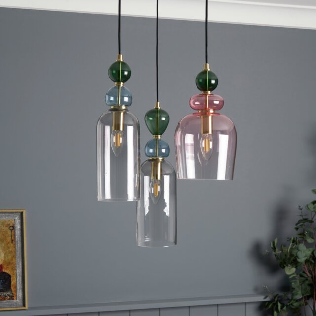 BHS Arezzo Glass 3 Light Pendant Light - Blush Pink - image 1