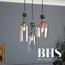 BHS Arezzo Glass 3 Light Pendant Light - Blush Pink - thumbnail 2