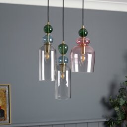 BHS Arezzo Glass 3 Light Pendant Light - Blush Pink - thumbnail 1