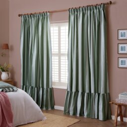 Wylder Birdie Stripe Pencil Pleat Curtains - Green - 117x137cm - thumbnail 2