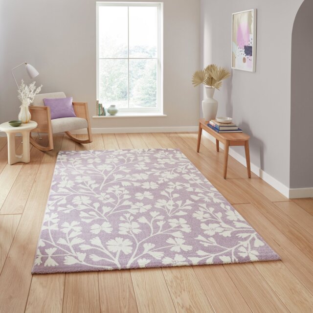 Catherine Lansfield Floral Lilac Short Pile Rug - 80x150cm - image 1