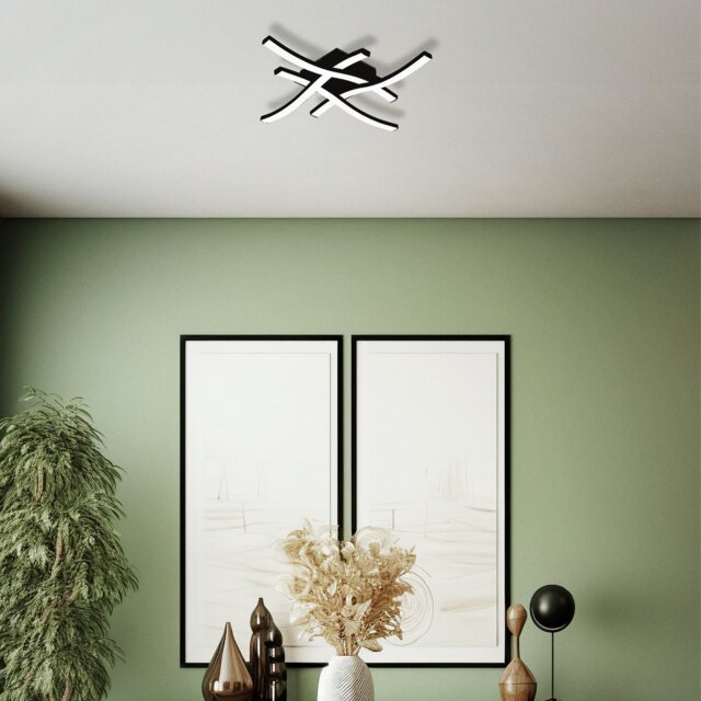 EGLO Cabezas-E Cross Steel LED Flush Ceiling Light - Black - image 1