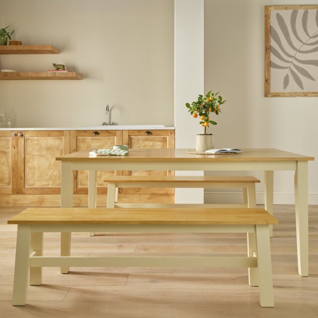 Argos Home Chicago Cream Dining Table & 2 Cream Benches - image 1
