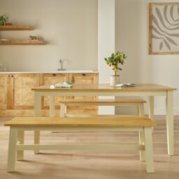 Argos Home Chicago Cream Dining Table & 2 Cream Benches - thumbnail 1