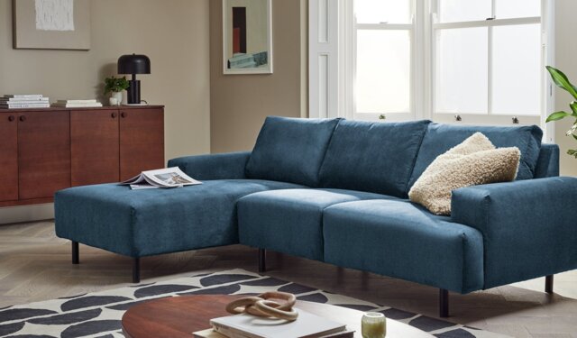 Habitat Julien Velvet Left Hand Corner Chaise Sofa - Navy - image 1