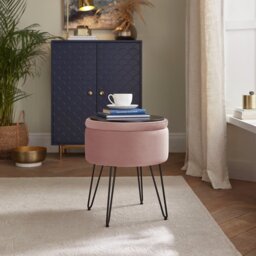 GFW Avery Velvet Storage Footstool - Pink - thumbnail 2