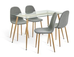 Habitat Beni Glass Oak Dining Table & 4 Grey Chairs - thumbnail 1