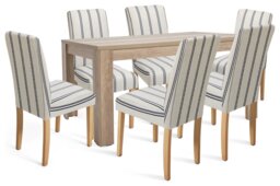 Argos Home Preston Oak Dining Table & 6 Stripe White Chairs - thumbnail 1