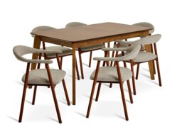 Habitat Callan Extend Walnut Dining Table & 6 Walnut Chairs - thumbnail 1