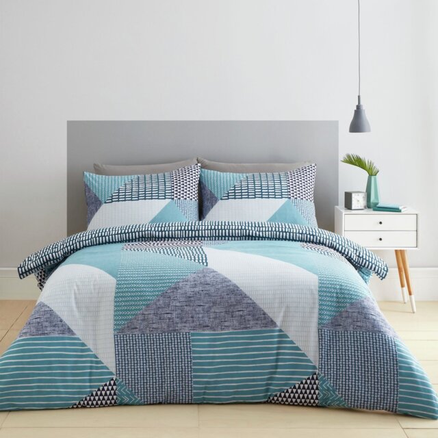 Catherine Lansfield Geometric Shapes Teal Bedding Set-Double - image 1