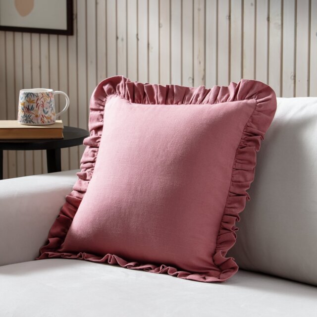 Habitat Plain Ruffle Cushion - Rose - 43x43cm - image 1