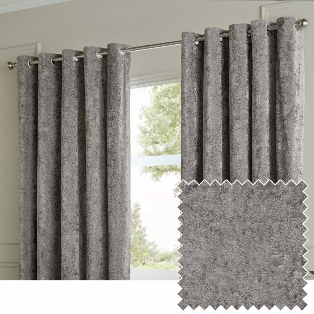 Paoletti Lustre Velvet Eyelet Curtains - Pewter - 229x137cm - image 1