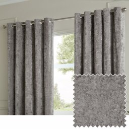 Paoletti Lustre Velvet Eyelet Curtains - Pewter - 229x137cm - thumbnail 1