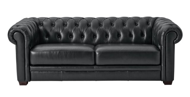 Habitat Chesterfield Leather 3 Seater Sofa - Black - image 1