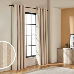 Habitat Yarn Dye Stripe Blackout Eyelet Curtains - Latte - 229x183cm