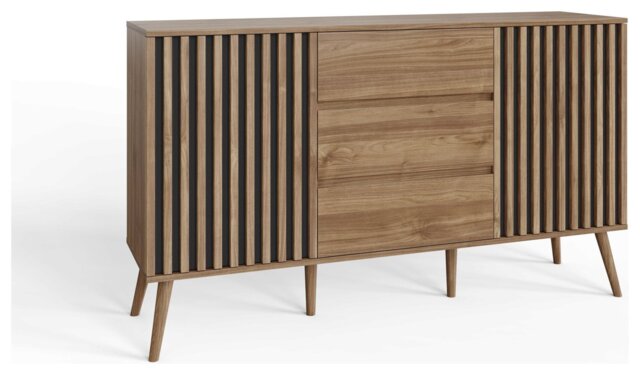 GFW Louvered 2 Door 3 Drawer Sideboard -Natural - image 1