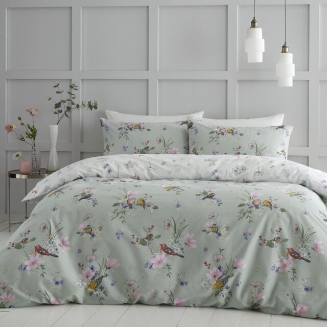 Catherine Lansfield Songbird Print Sage Bedding Set - Double - image 1