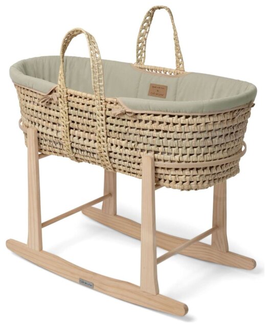 Clair de Lune Organic Palm Moses Basket With Stand - Sage - image 1