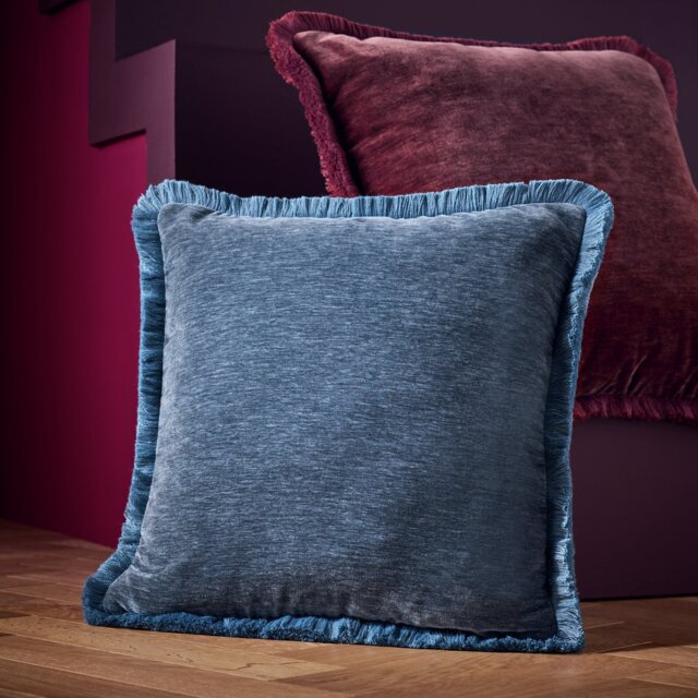 Habitat Fringed Chenille Cushion Storm Blue - 43x43cm - image 1