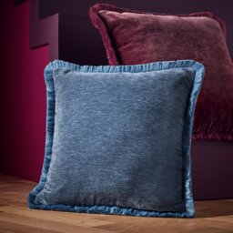 Habitat Fringed Chenille Cushion Storm Blue - 43x43cm - thumbnail 1