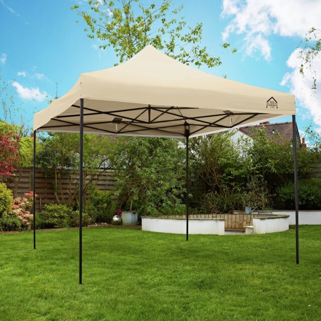All Seasons 3m x 3m Pop Up Garden Gazebo & Side Panels-Beige - image 1