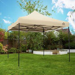 All Seasons 3m x 3m Pop Up Garden Gazebo & Side Panels-Beige