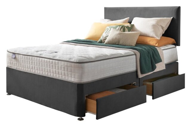 Silentnight Memory Small Double 4 Drawer Divan Bed-Charcoal - image 1