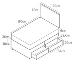 Silentnight Memory Small Double 4 Drawer Divan Bed-Charcoal - thumbnail 2